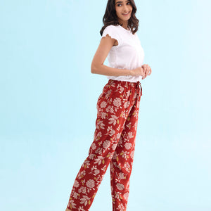 Women Printed Rust Woven Viscose Lounge Pants