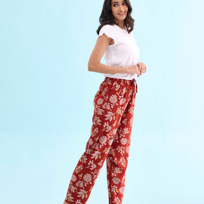Women Printed Rust Woven Viscose Lounge Pants
