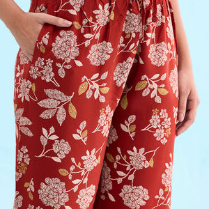 Women Printed Rust Woven Viscose Lounge Pants