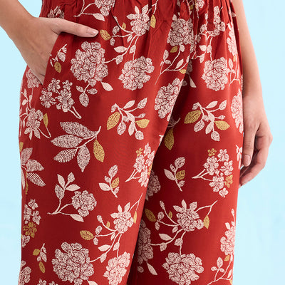 Women Printed Rust Woven Viscose Lounge Pants