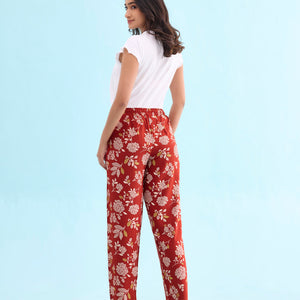 Women Printed Rust Woven Viscose Lounge Pants