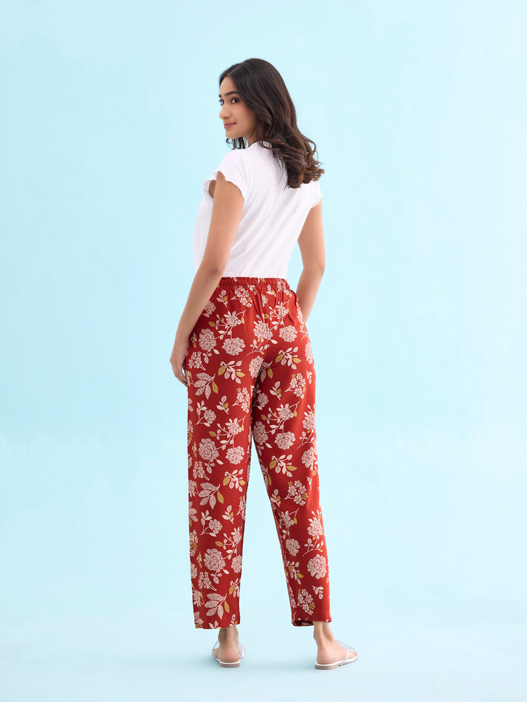 Women Printed Rust Woven Viscose Lounge Pants