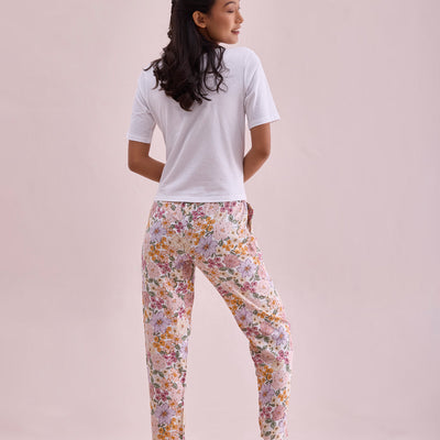 Women Printed Whites Woven Viscose Lounge Pants