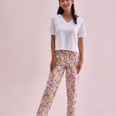 Women Printed Whites Woven Viscose Lounge Pants