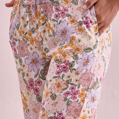 Women Printed Whites Woven Viscose Lounge Pants