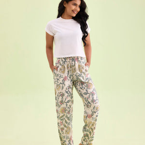 Women White Printed Woven Viscose Lounge Pants