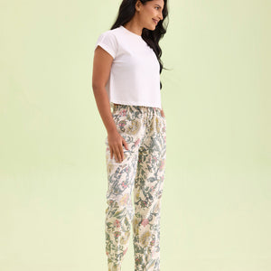 Women White Printed Woven Viscose Lounge Pants
