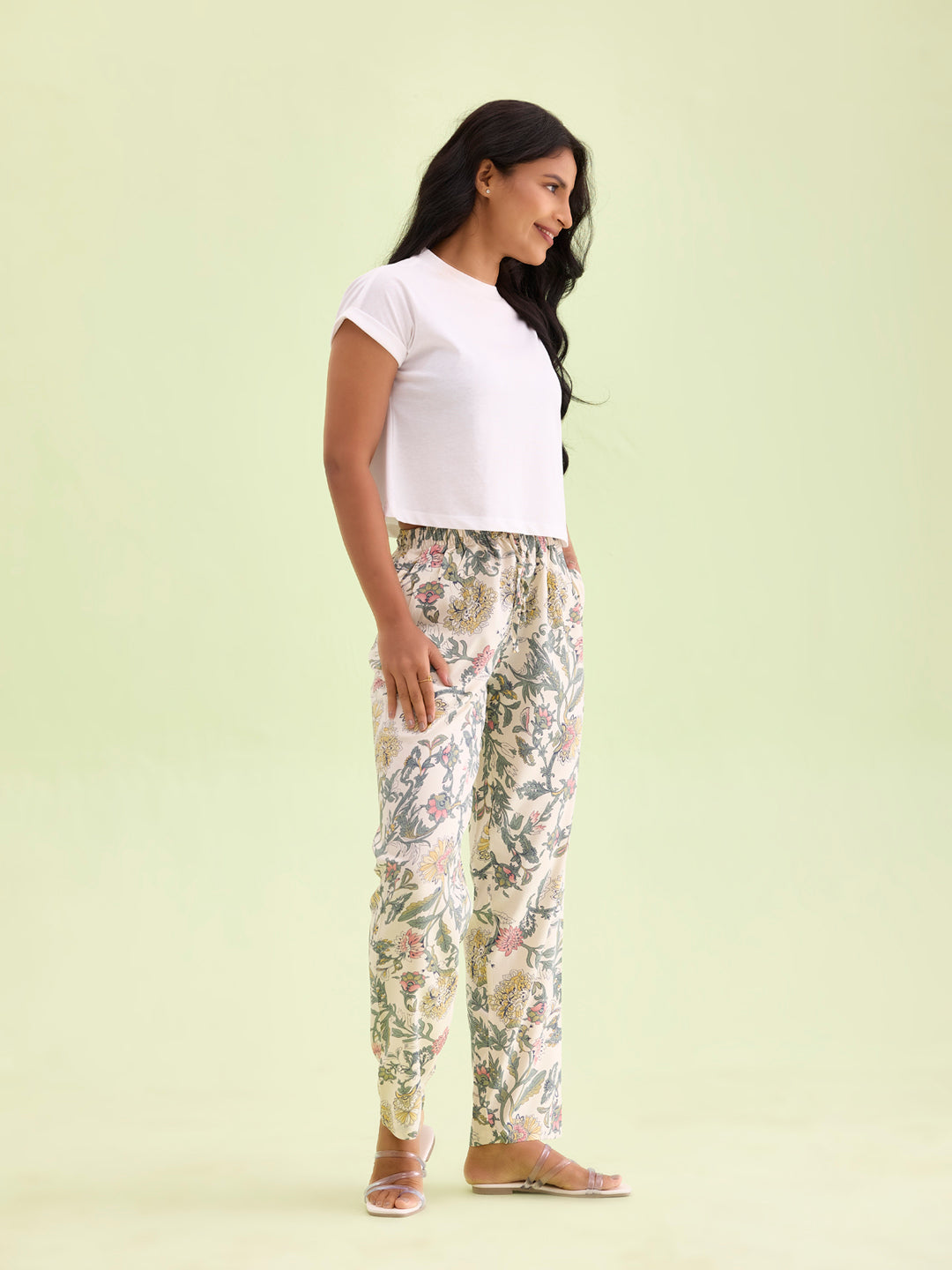 Women White Printed Woven Viscose Lounge Pants