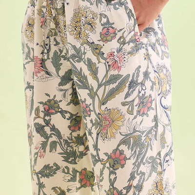 Women White Printed Woven Viscose Lounge Pants