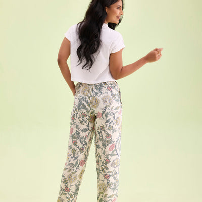 Women White Printed Woven Viscose Lounge Pants