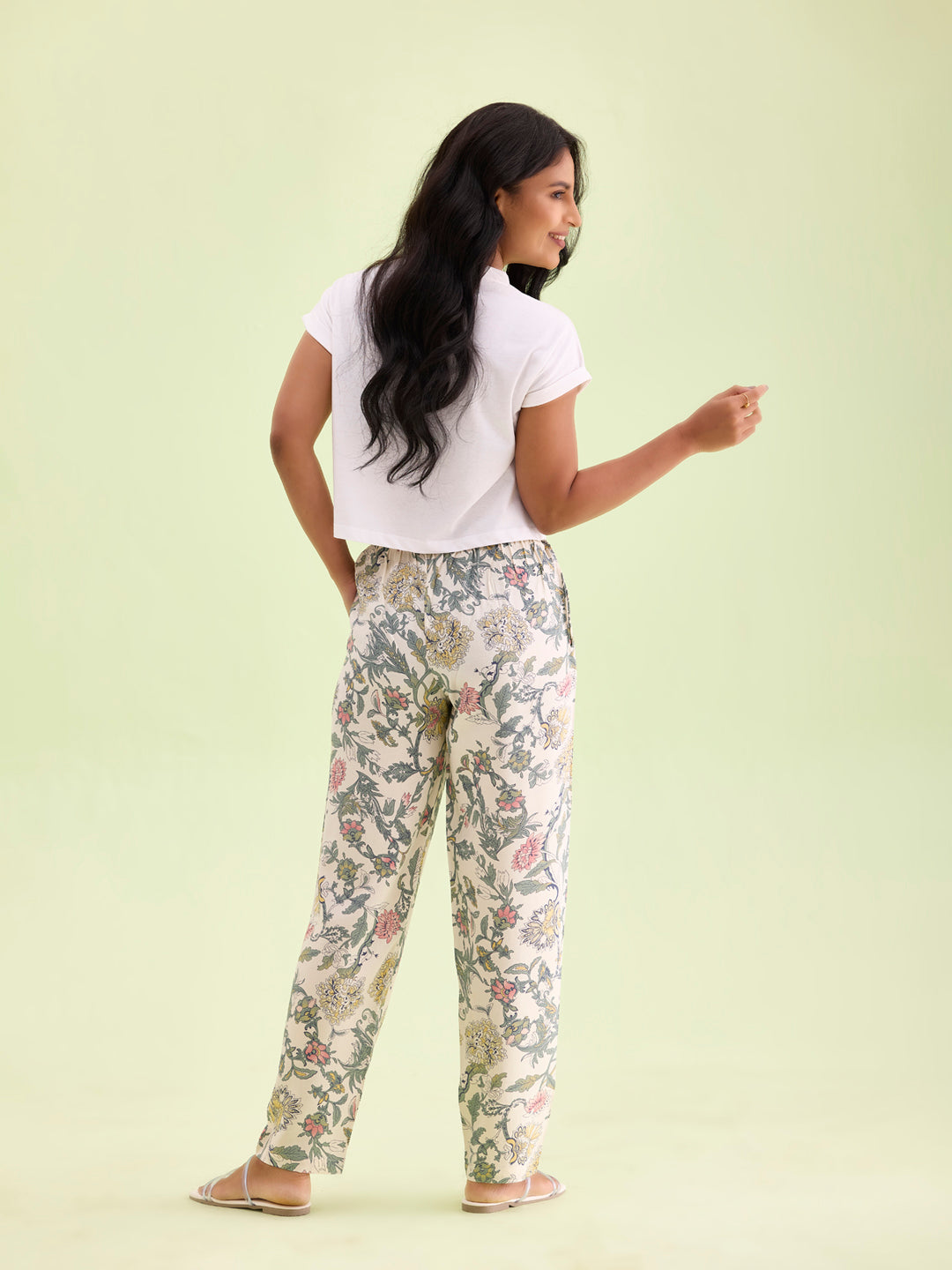 Women White Printed Woven Viscose Lounge Pants