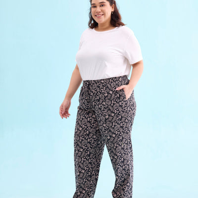 Women Printed Blacks Mid Rise Cotton Knit Lounge Pants