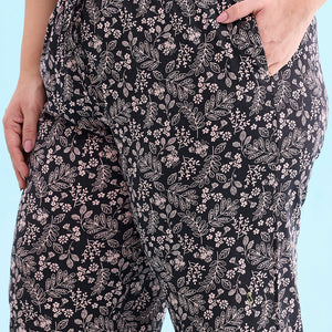 Women Printed Blacks Mid Rise Cotton Knit Lounge Pants