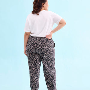 Women Printed Blacks Mid Rise Cotton Knit Lounge Pants