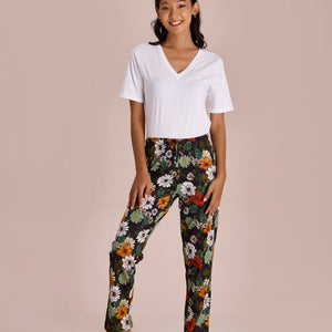 Women Printed Black Cotton Knit Mid Rise Lounge Pants