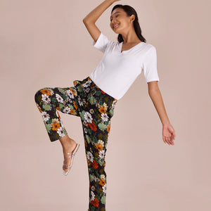 Women Printed Black Cotton Knit Mid Rise Lounge Pants