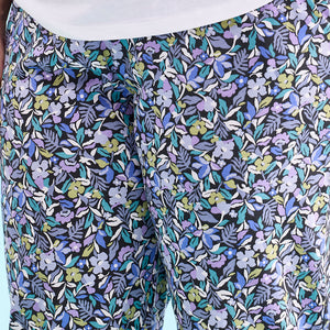 Women Printed Black Cotton Knit Mid Rise Lounge Pant
