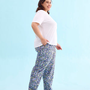 Women Printed Black Cotton Knit Mid Rise Lounge Pant