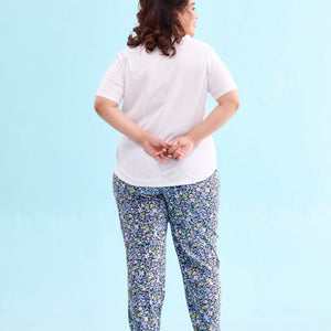 Women Printed Black Cotton Knit Mid Rise Lounge Pant