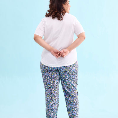 Women Printed Black Cotton Knit Mid Rise Lounge Pant