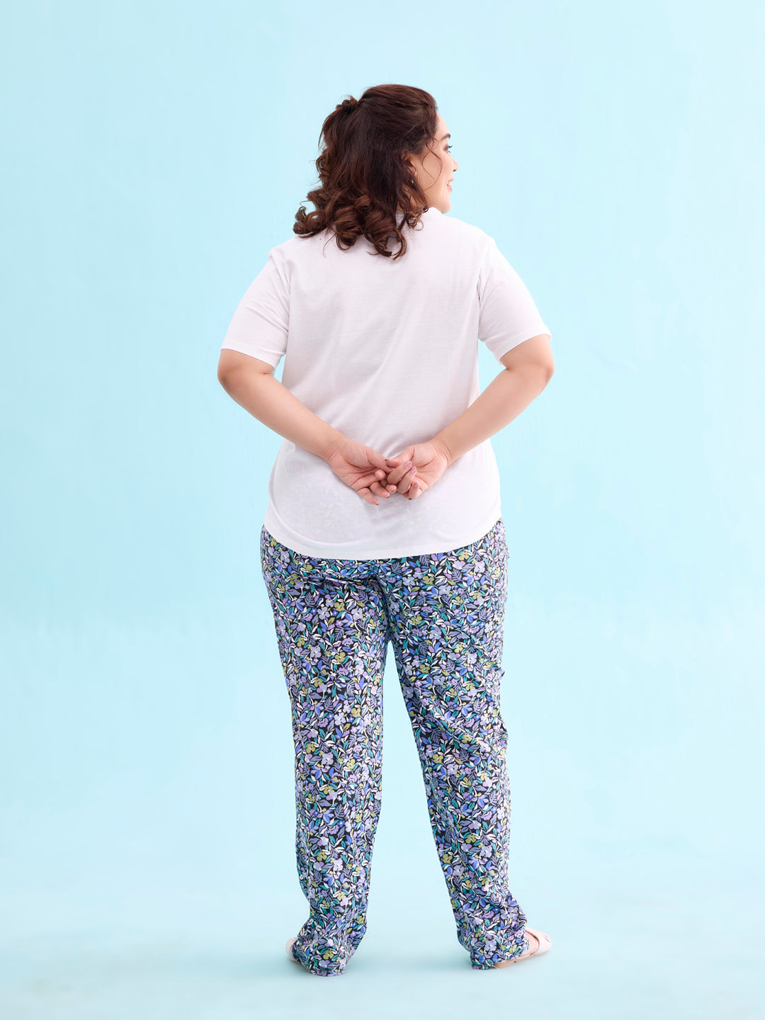 Women Printed Black Cotton Knit Mid Rise Lounge Pant