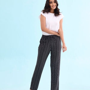 Women Printed Blacks Cotton Knit Lounge Pants