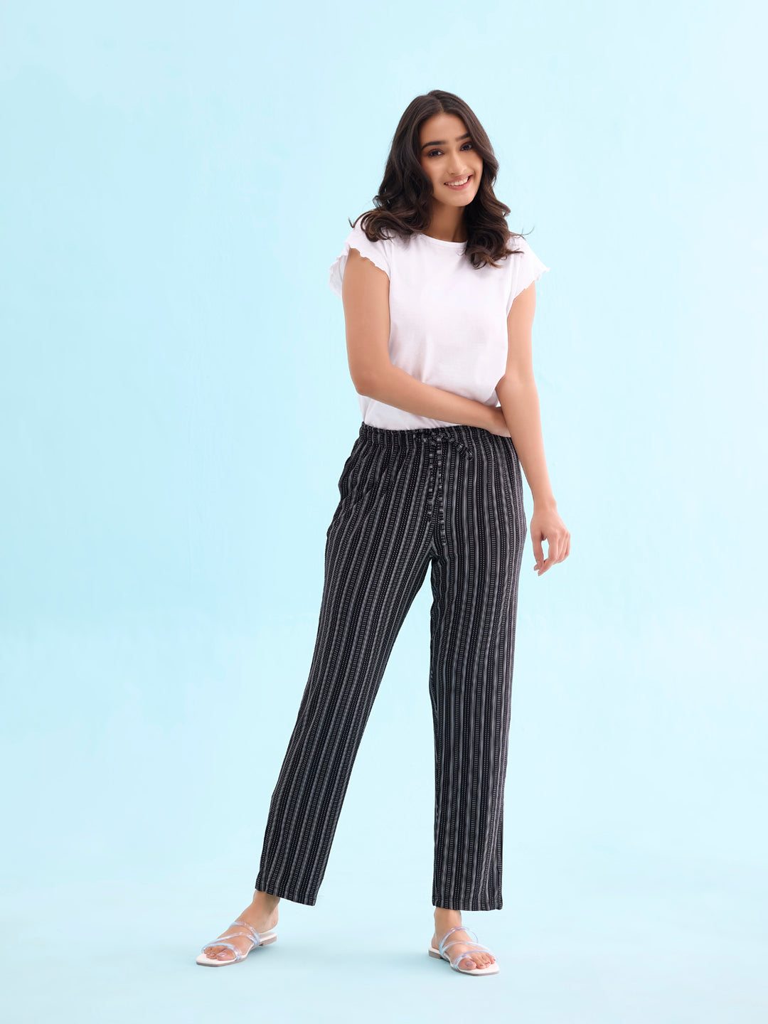 Women Printed Blacks Cotton Knit Lounge Pants