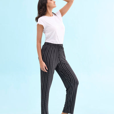 Women Printed Blacks Cotton Knit Lounge Pants