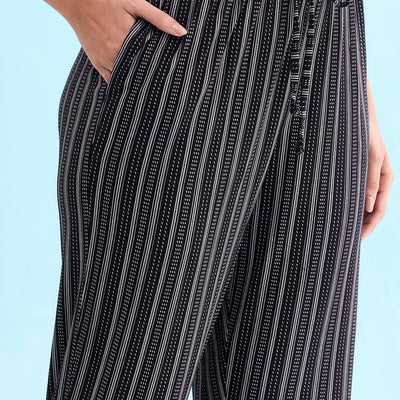 Women Printed Blacks Cotton Knit Lounge Pants