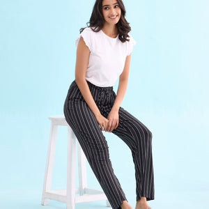 Women Printed Blacks Cotton Knit Lounge Pants