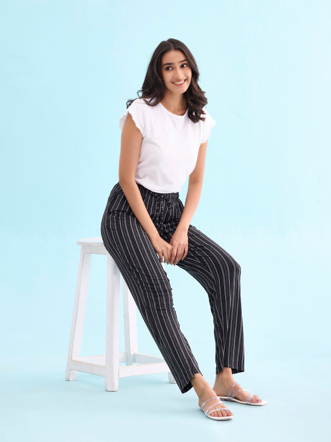 Women Printed Blacks Cotton Knit Lounge Pants