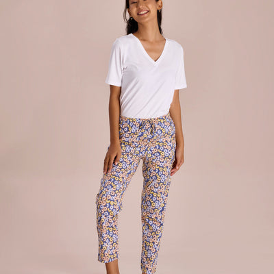 Women Printed Blues Cotton Knit Lounge Pants