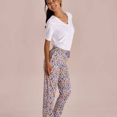 Women Printed Blues Cotton Knit Lounge Pants