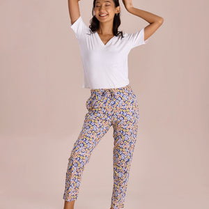 Women Printed Blues Cotton Knit Lounge Pants