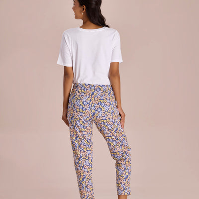 Women Printed Blues Cotton Knit Lounge Pants
