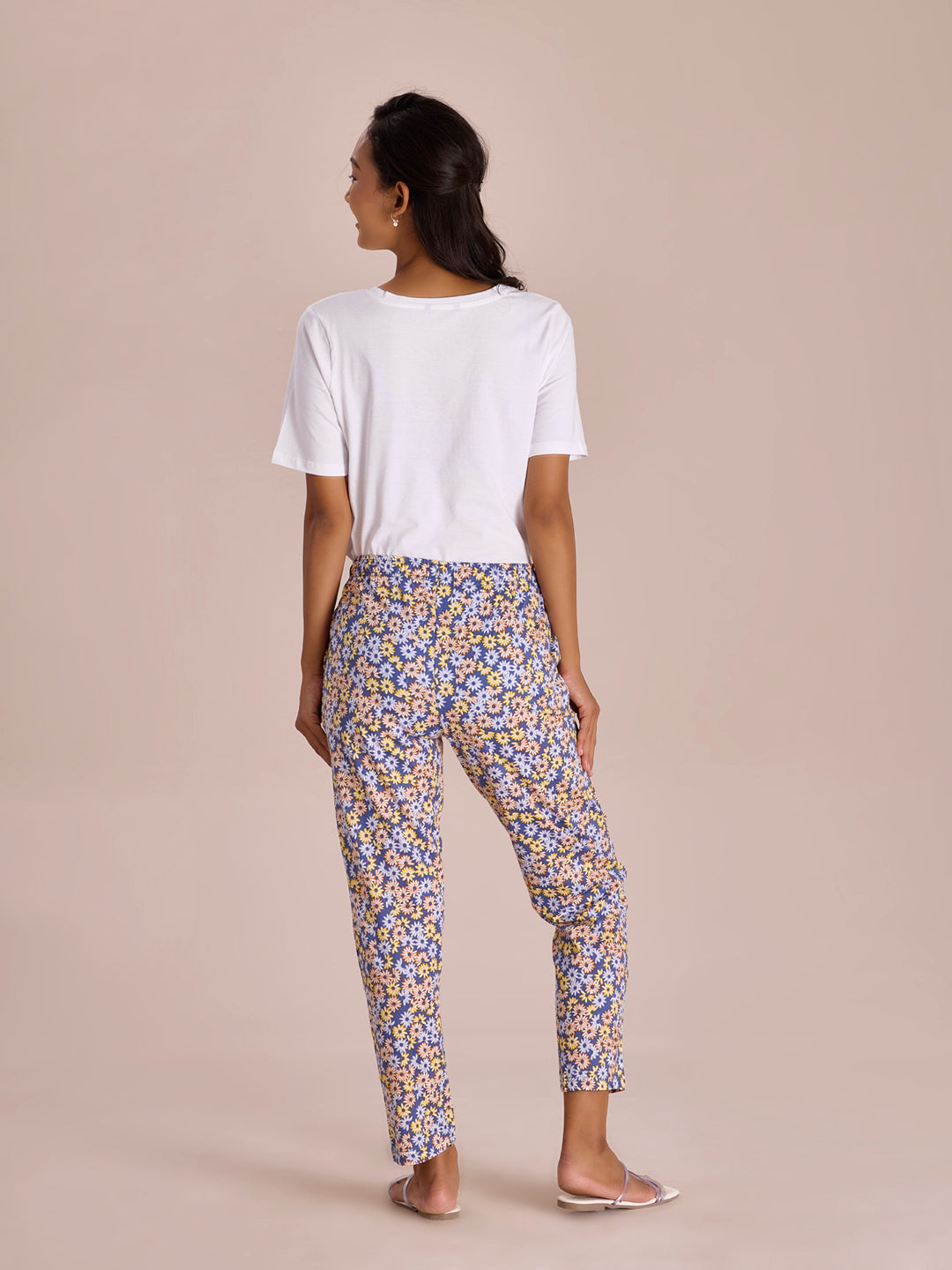 Women Printed Blues Cotton Knit Lounge Pants