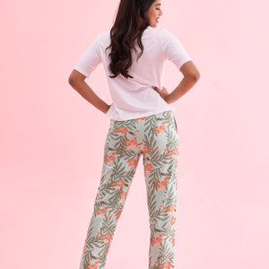 Women Printed Green Cotton Knit Lounge Pants
