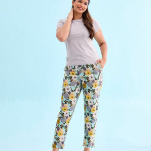 Women Printed Green Mid Rise Cotton Knit Lounge Pant