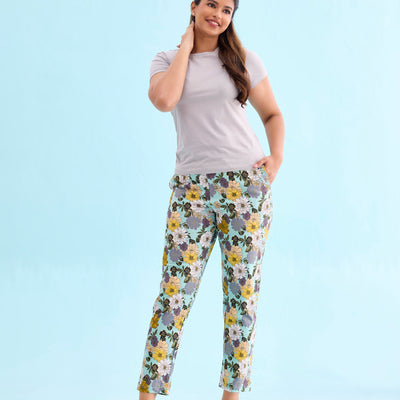 Women Printed Green Mid Rise Cotton Knit Lounge Pant