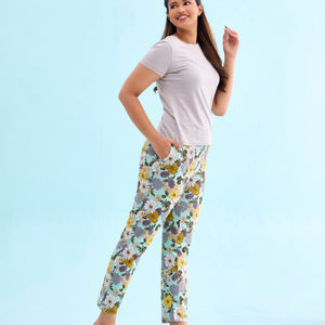 Women Printed Green Mid Rise Cotton Knit Lounge Pant
