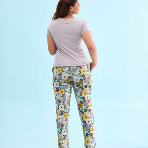Women Printed Green Mid Rise Cotton Knit Lounge Pant
