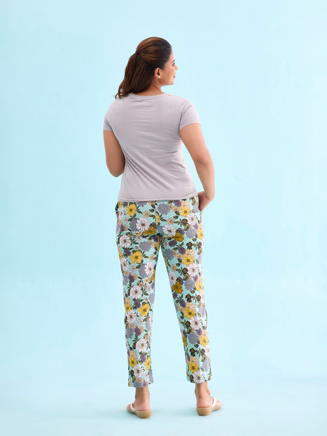 Women Printed Green Mid Rise Cotton Knit Lounge Pant