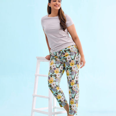 Women Printed Green Mid Rise Cotton Knit Lounge Pant