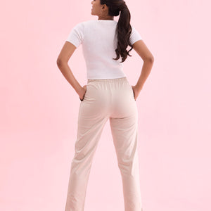 Women Printed Light Beige Cotton Knit Lounge Pants