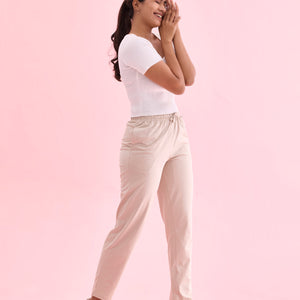 Women Printed Light Beige Cotton Knit Lounge Pants