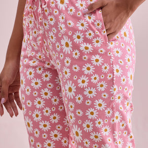 Women Printed Light Pink Cotton Knit Lounge Pants