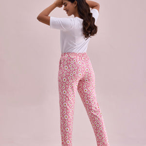 Women Printed Light Pink Cotton Knit Lounge Pants