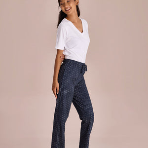 Women Printed Navy Cotton Knit Lounge Pants