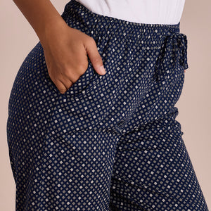 Women Printed Navy Cotton Knit Lounge Pants