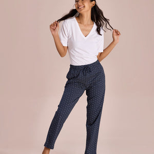 Women Printed Navy Cotton Knit Lounge Pants